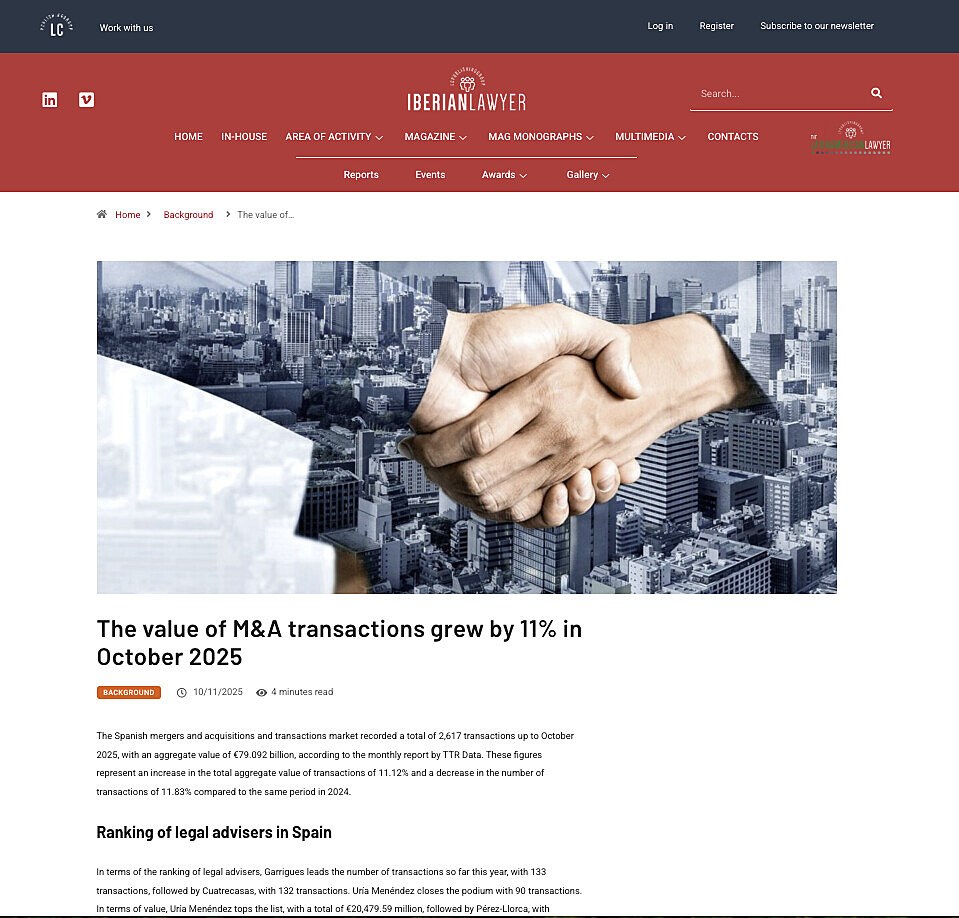 The value of M&A transactions grew by 11% in October 2025